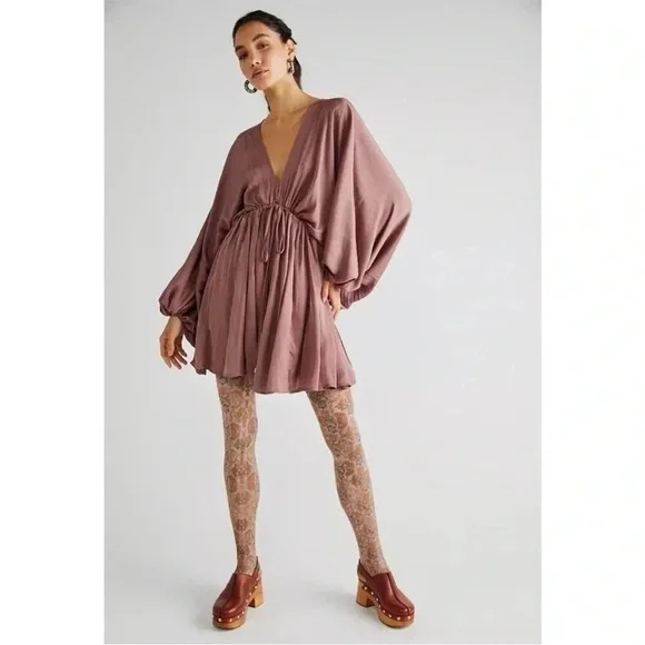 Free People Arzel Mini Dress Long Sleeve Cinnamon Size Small Pleated Boho.    11 - Picture 5 of 16